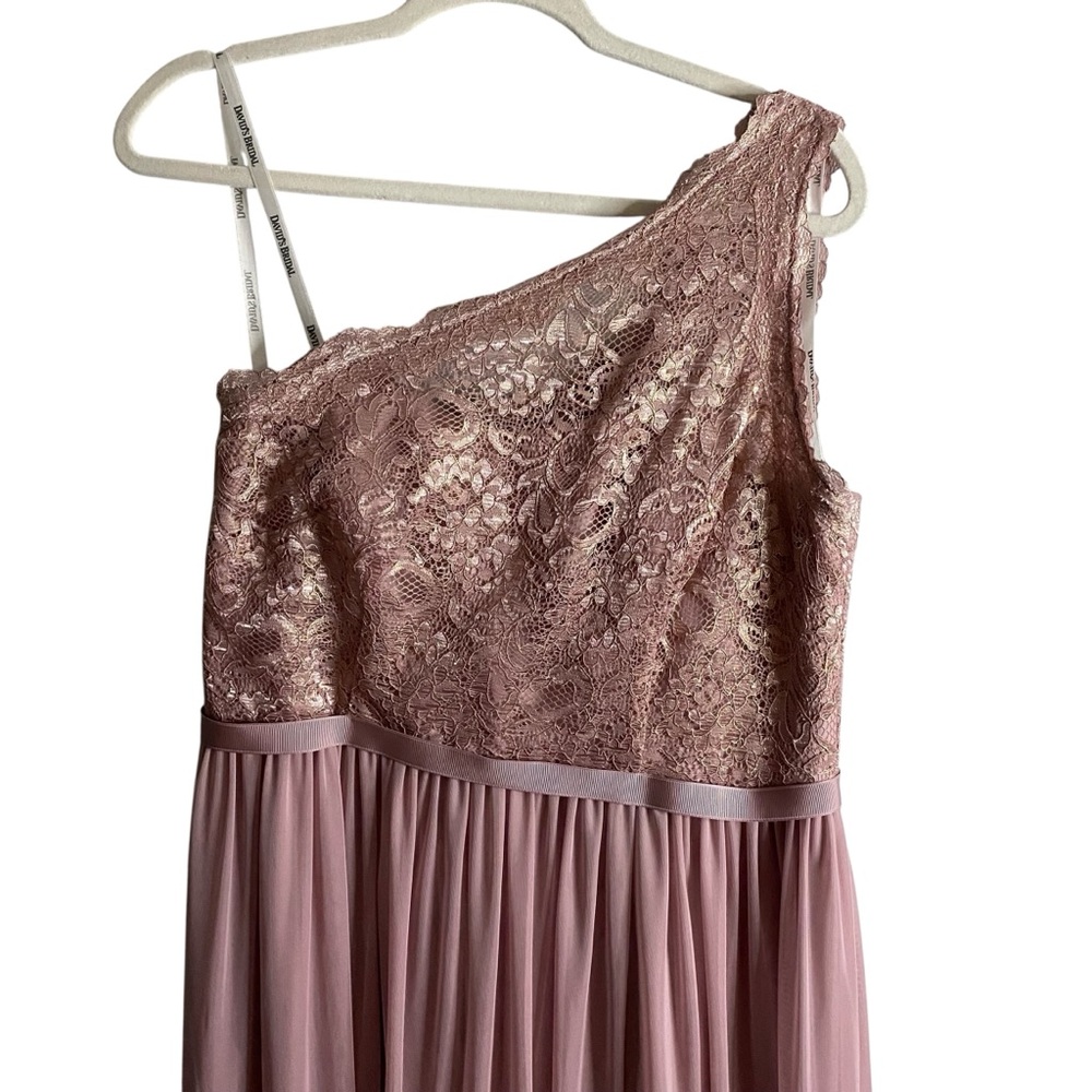 David's Bridal Women’s Rose Gold One-Shoulder Floral Print  Bridesmaid Dress - Picture 3 of 10